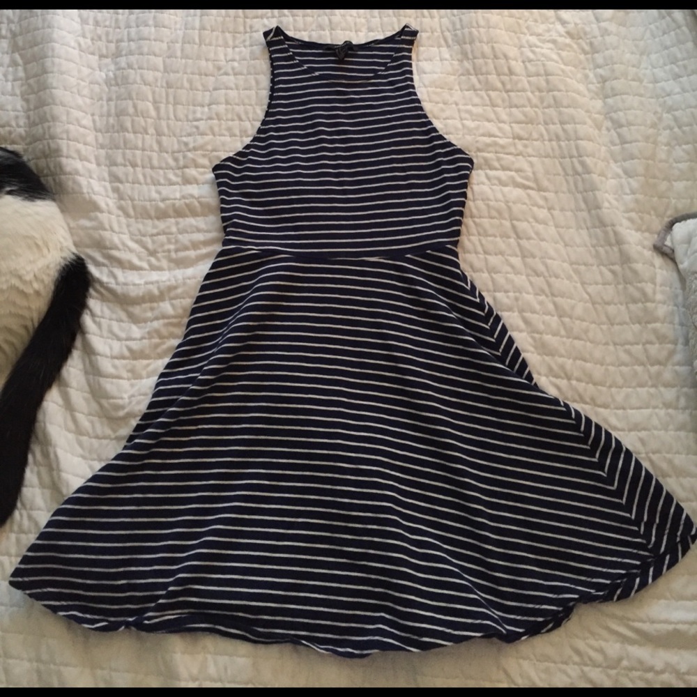 Navy blue and white stripes dress