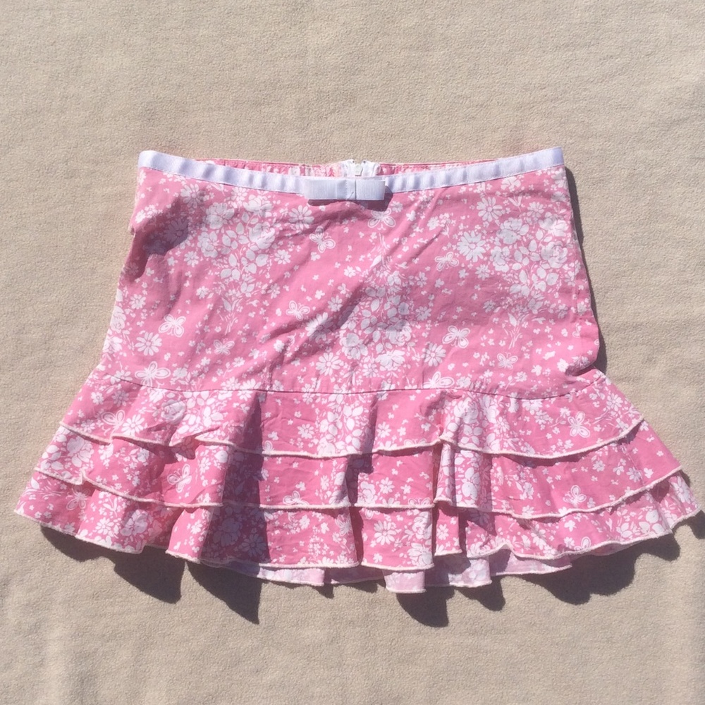 Pink Flower Mini Skirt with Ruffles