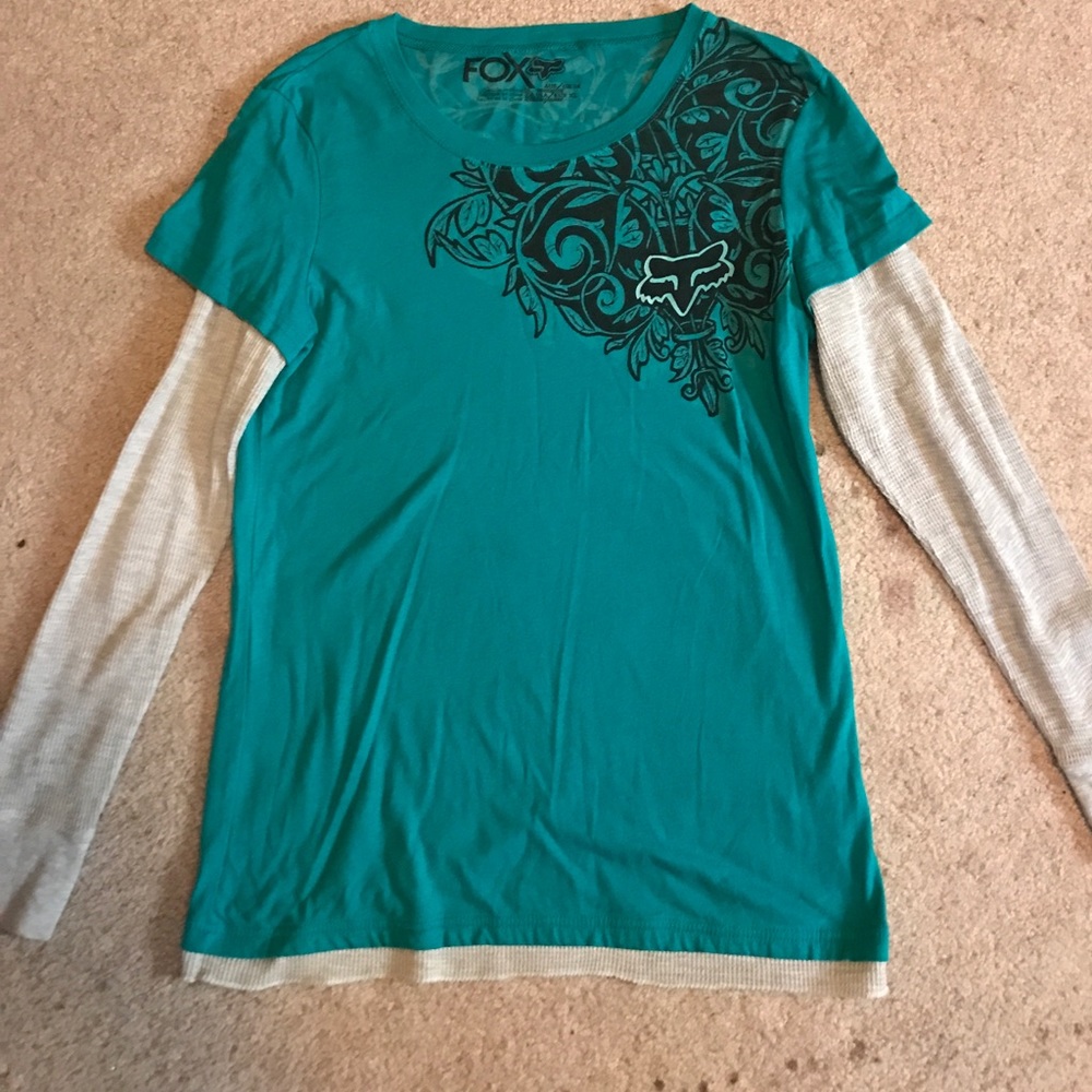 Fox Long sleeve Blueish green shirt.