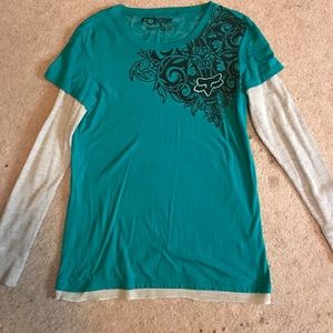 Fox Long sleeve Blueish green shirt.