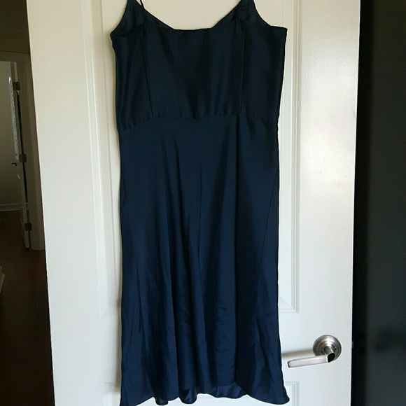 ☆NWT✔Navy Fit Flare Silky Dress - Picture 3 of 5