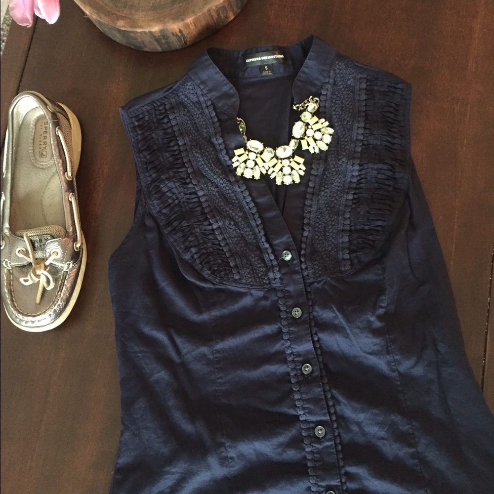 Navy blouse with gorgeous detail