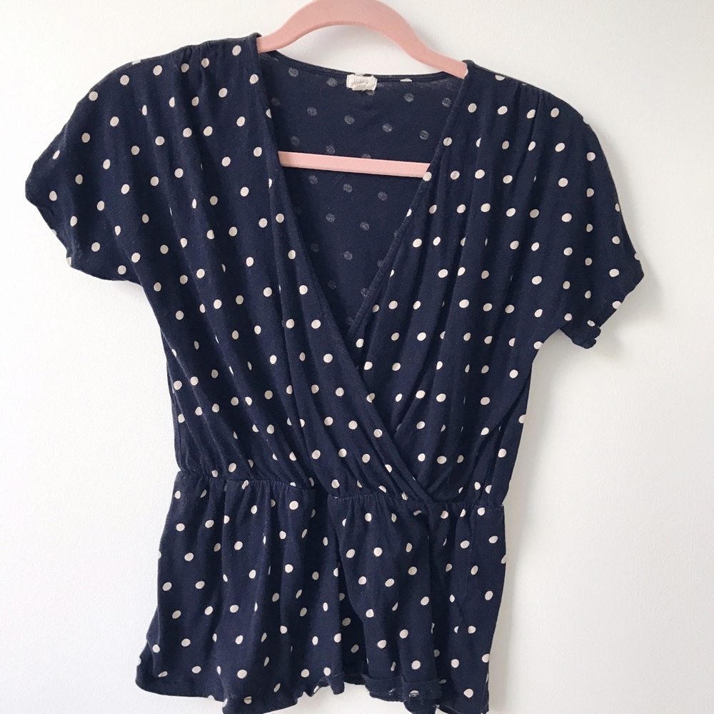 J. Crew Polka Dot Peplum Wrap Top
