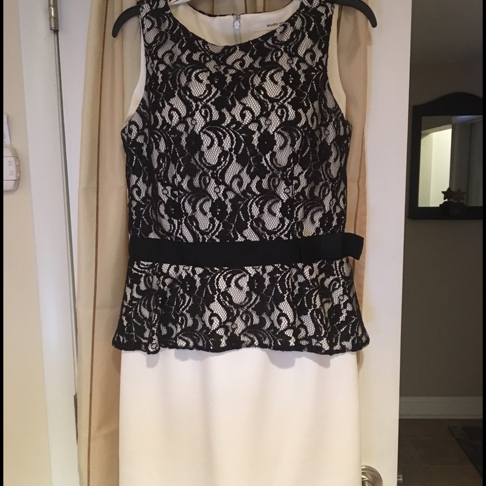 Black and white peplum lace dress, size 10