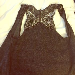 Sleeveless Charcoal Cardigan Lace Butterfly Back