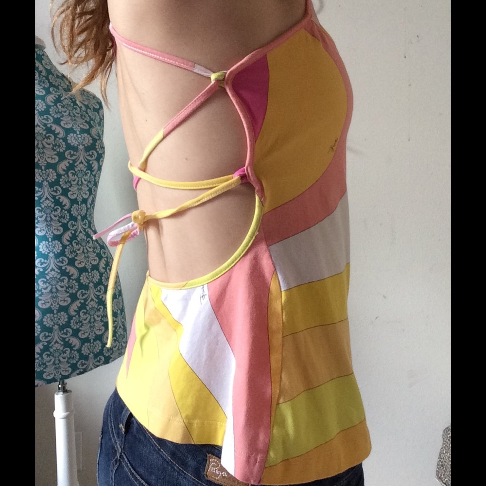 Emilio Pucci Strappy Tie Back Mod Striped Tank