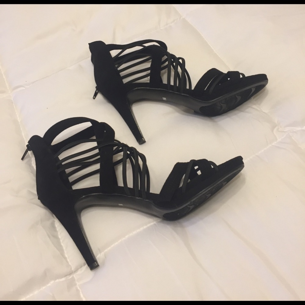 Black Impo Strappy Suede Heels