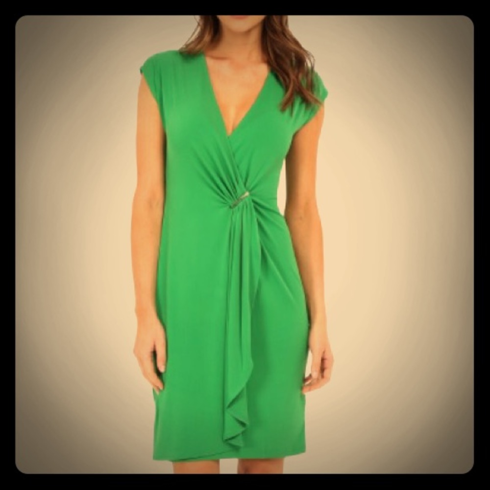 MICHAEL KORS Womens Green Cap-Sleeve Founce Dress