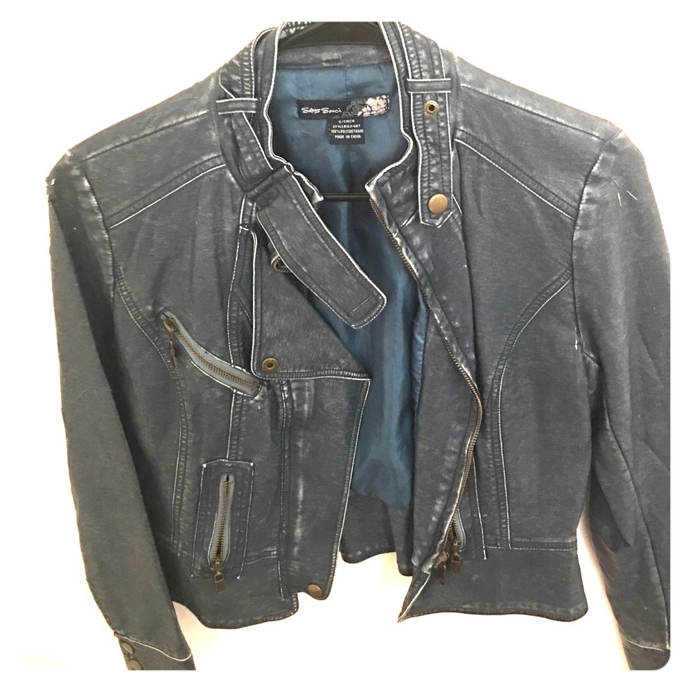 Blue leather jacket