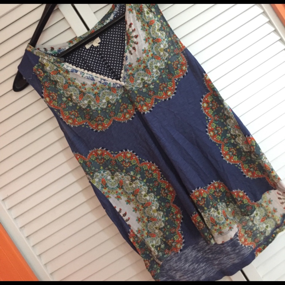 Multicolored/blue, flirty tank, sz med