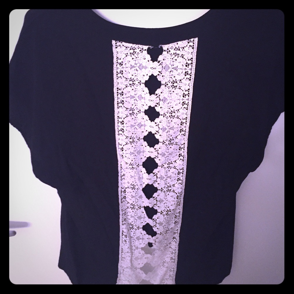 Black short sleeve blouse with lace back