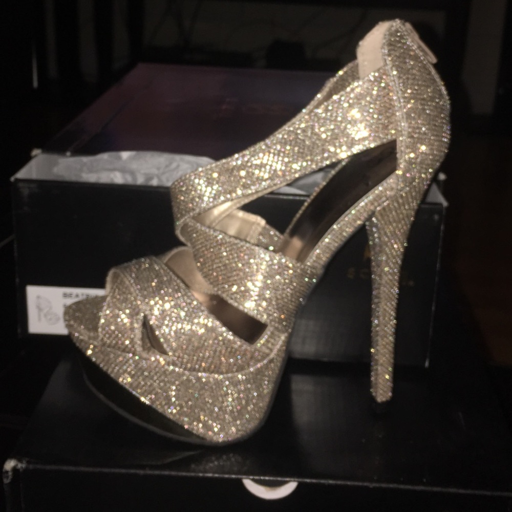 Golden strappy heels
