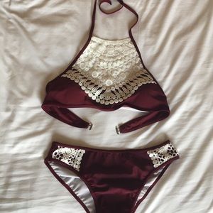 Burgundy Crochet Bikini
