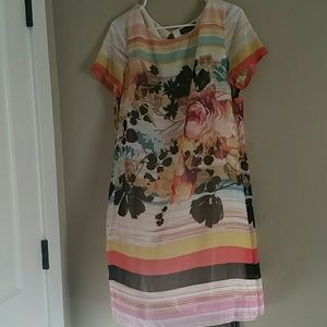 Floral AND STRIPED CAP SLEEVE DRESS