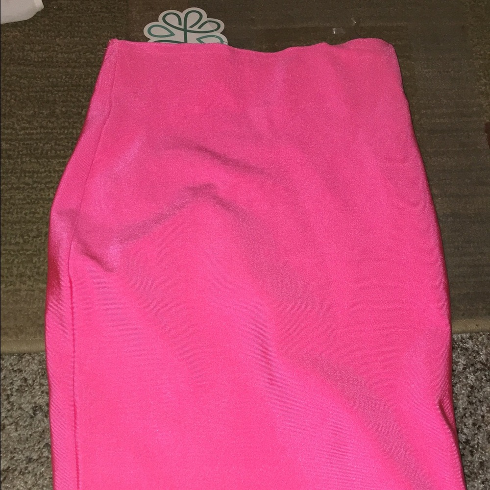 Hot pink skirt.
