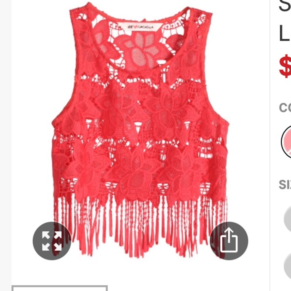 H&M x Coachella coral fringe lace top
