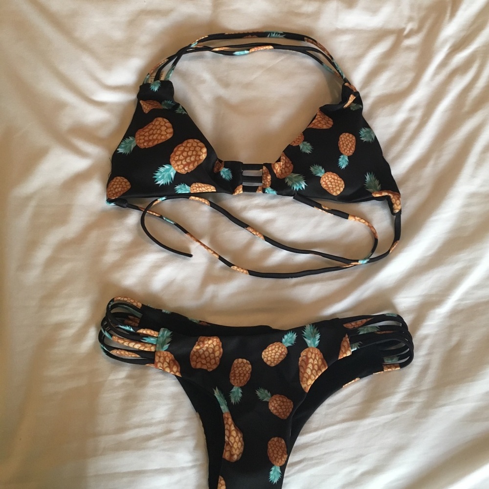 Black Pineapple Print Bikini