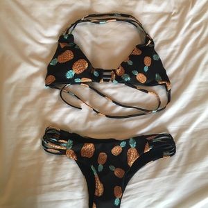 Black Pineapple Print Bikini