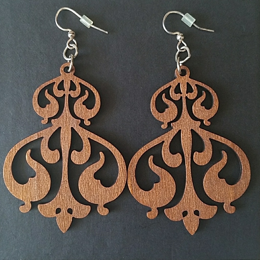 Laser Cut Wood Rorschach Ink Design Earrings