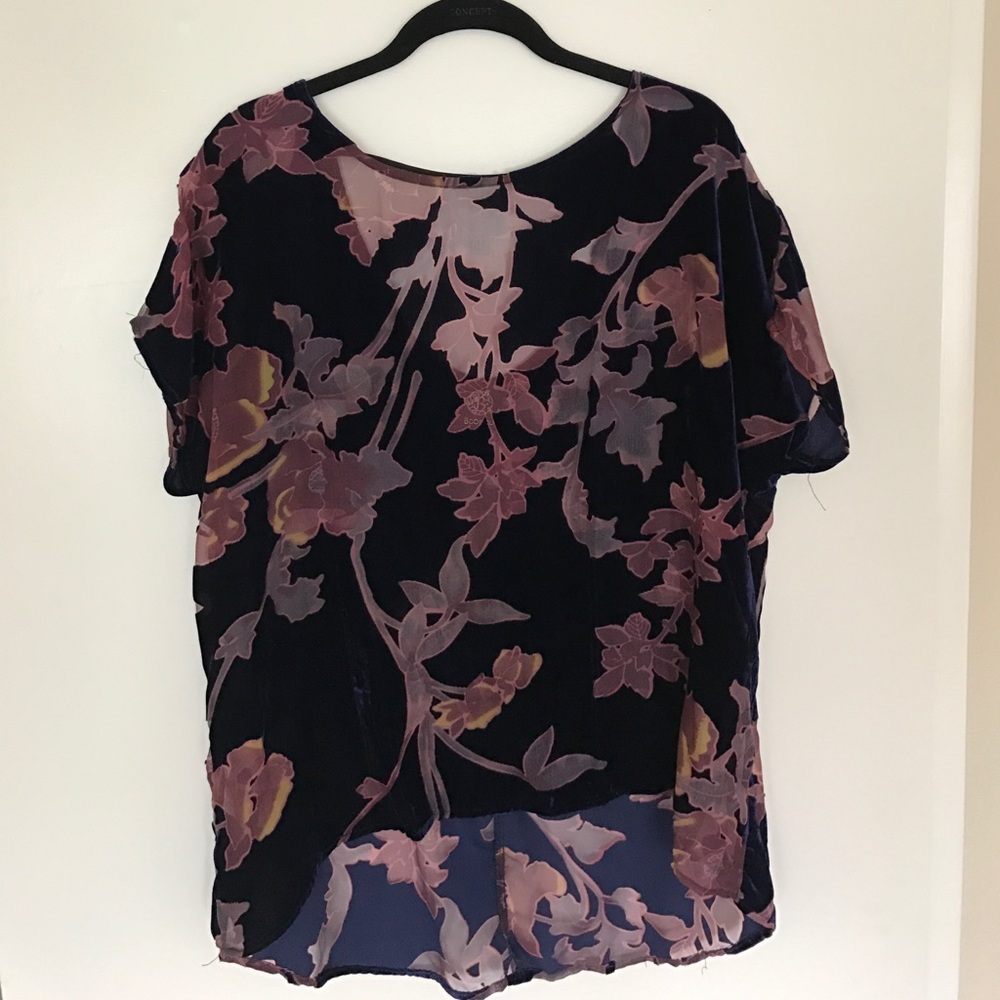 Floral Velvet and Mesh High-Low Top
