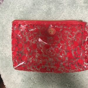 Clear with red flowers makeup bag
