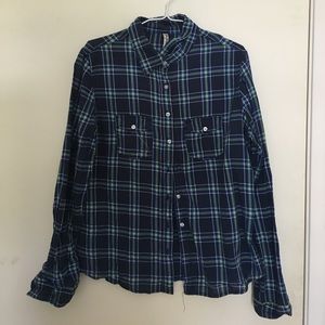 Navy blue & green flannel