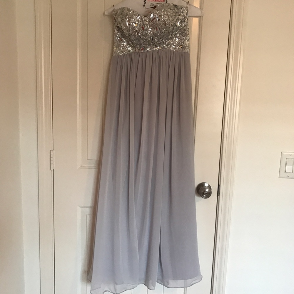 Light grey sparkly prom dress