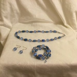 Blue Czech Glass Necklace,Bracelet,Earring Set