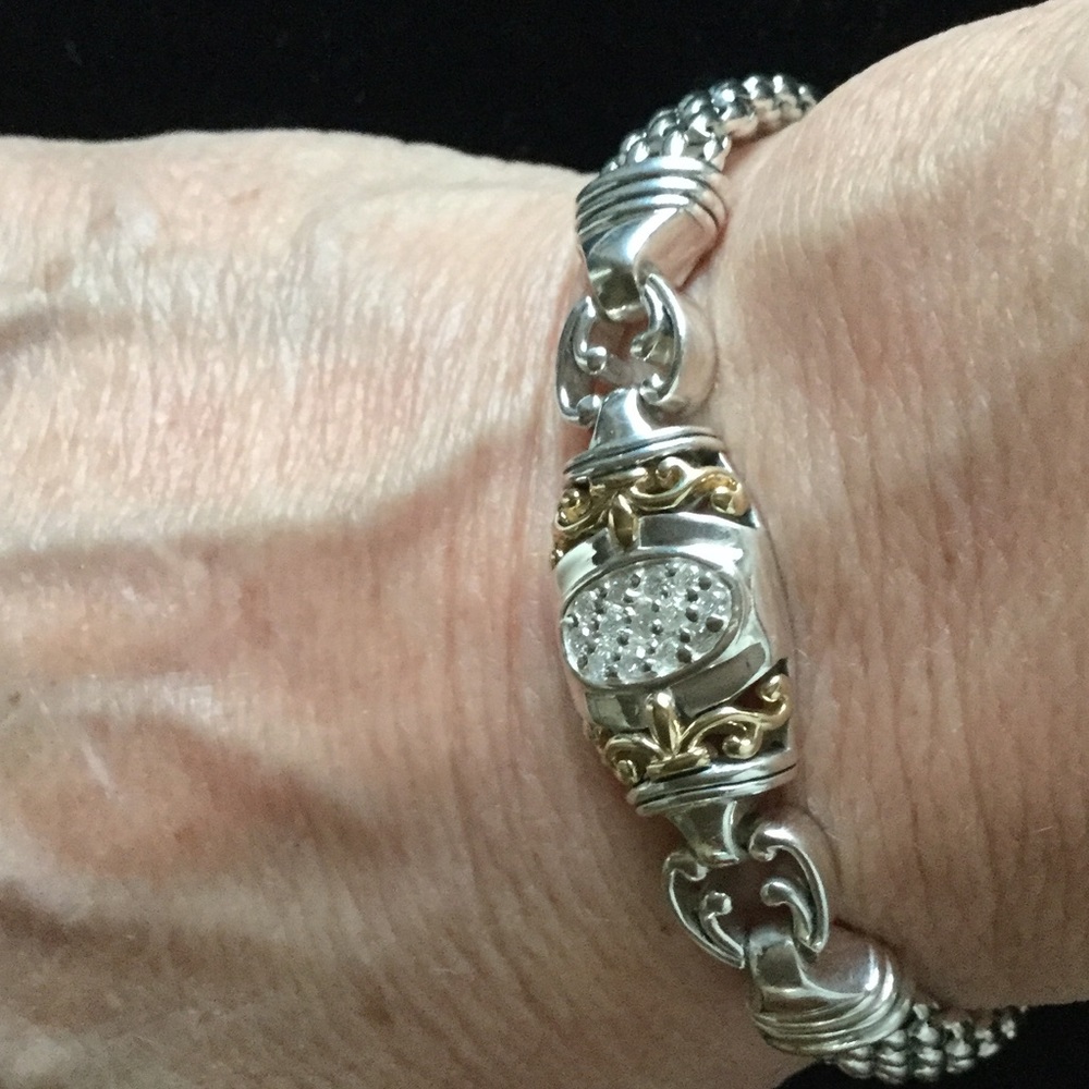 Diamond 14k Gold and Sterling Silver Bracelet.
