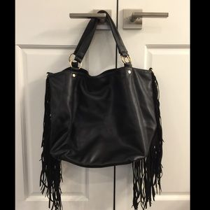 Deux Lux Handbag with Fringe in Black