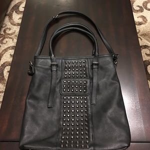 Melie Bianco Black Letter Tote Bag w/Silver Studs