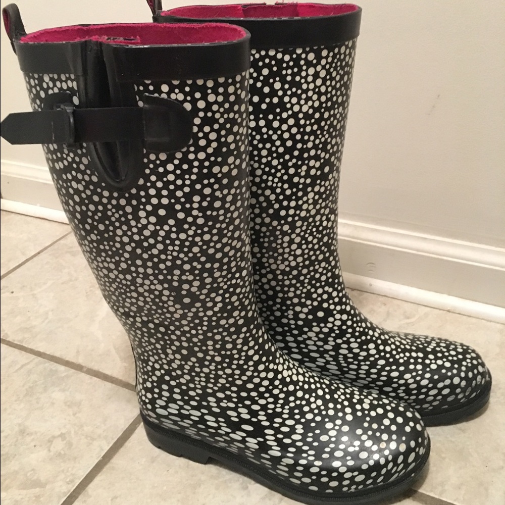 Capelli Black and White polka dots rain boots.