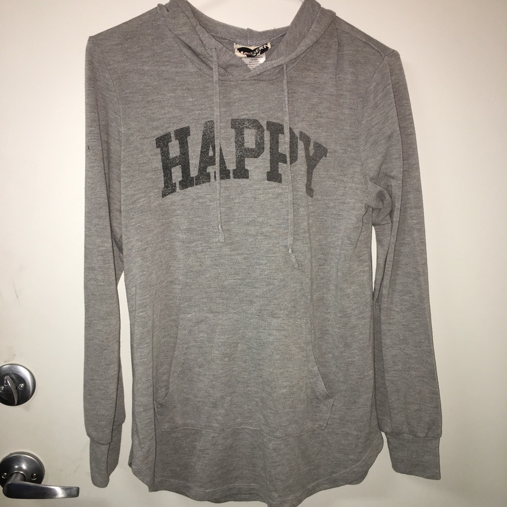 Super cute "Happy" sweater! Very flattering!