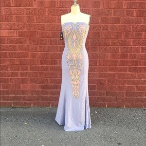 Baby Blue Patterned Embroidered Prom Dress