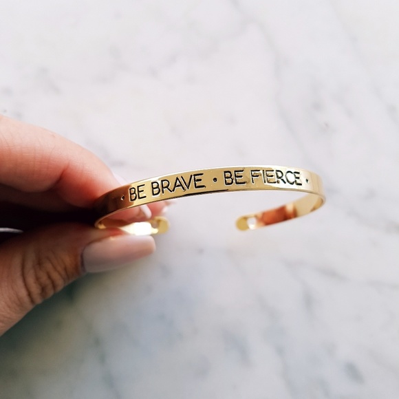 "BE BRAVE BE FIERCE" GOLD BANGLE - Picture 2 of 5