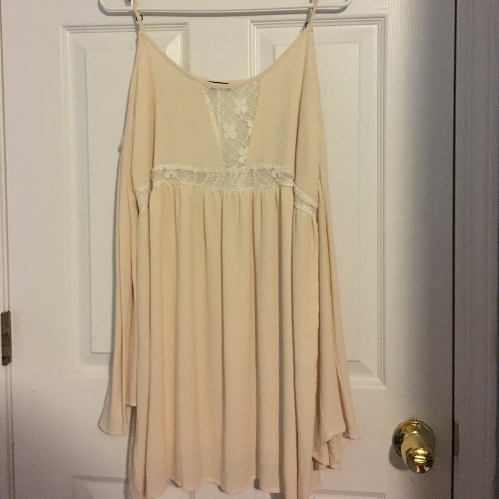 Cream color cold shoulder dress with lace detail