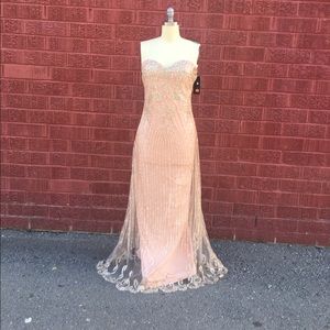 A Line Gold Sequined Prom Dress - Champane