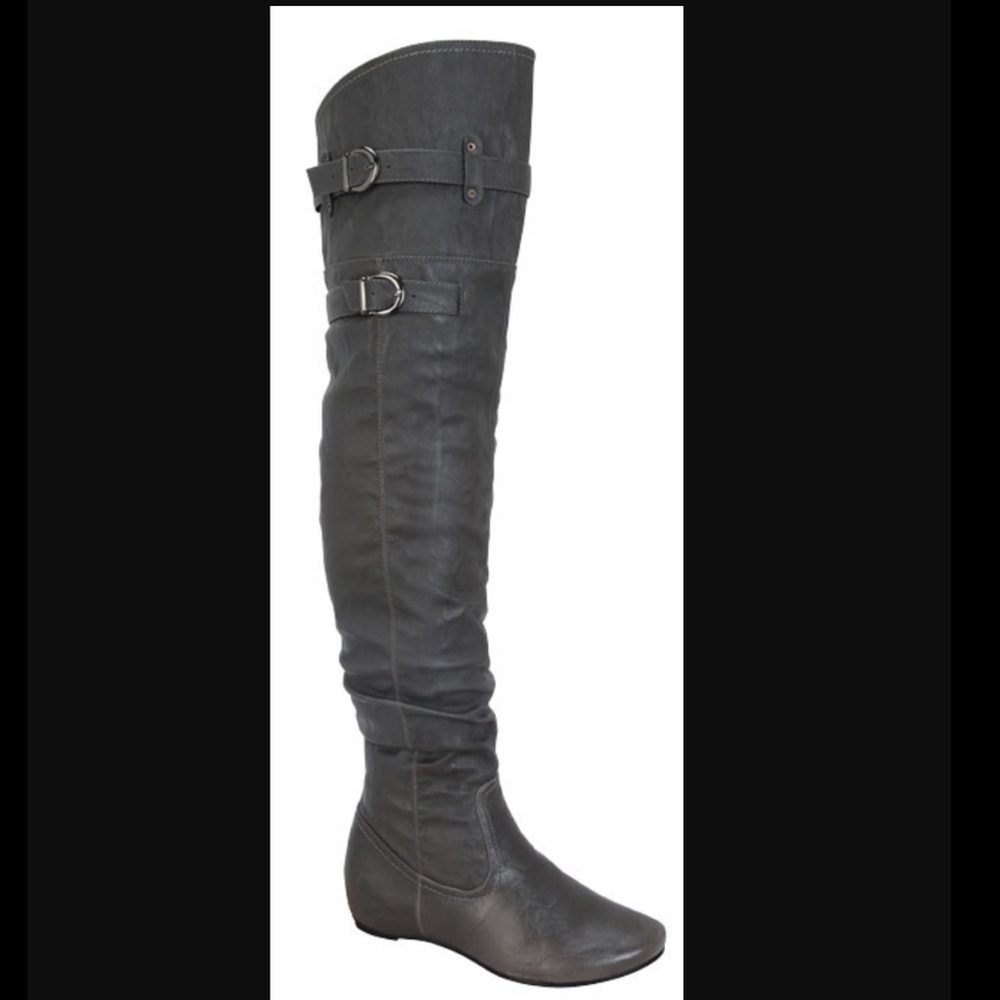 Flat Slouch PU V Opening Style Over Knee High Boot