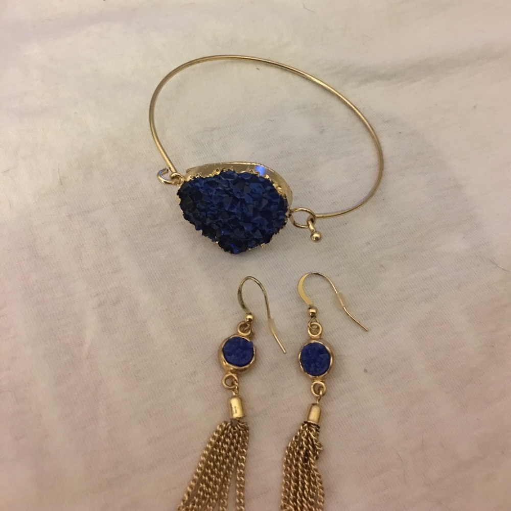 Blue stone bracelet and earring set