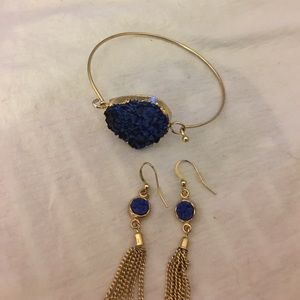 Blue stone bracelet and earring set