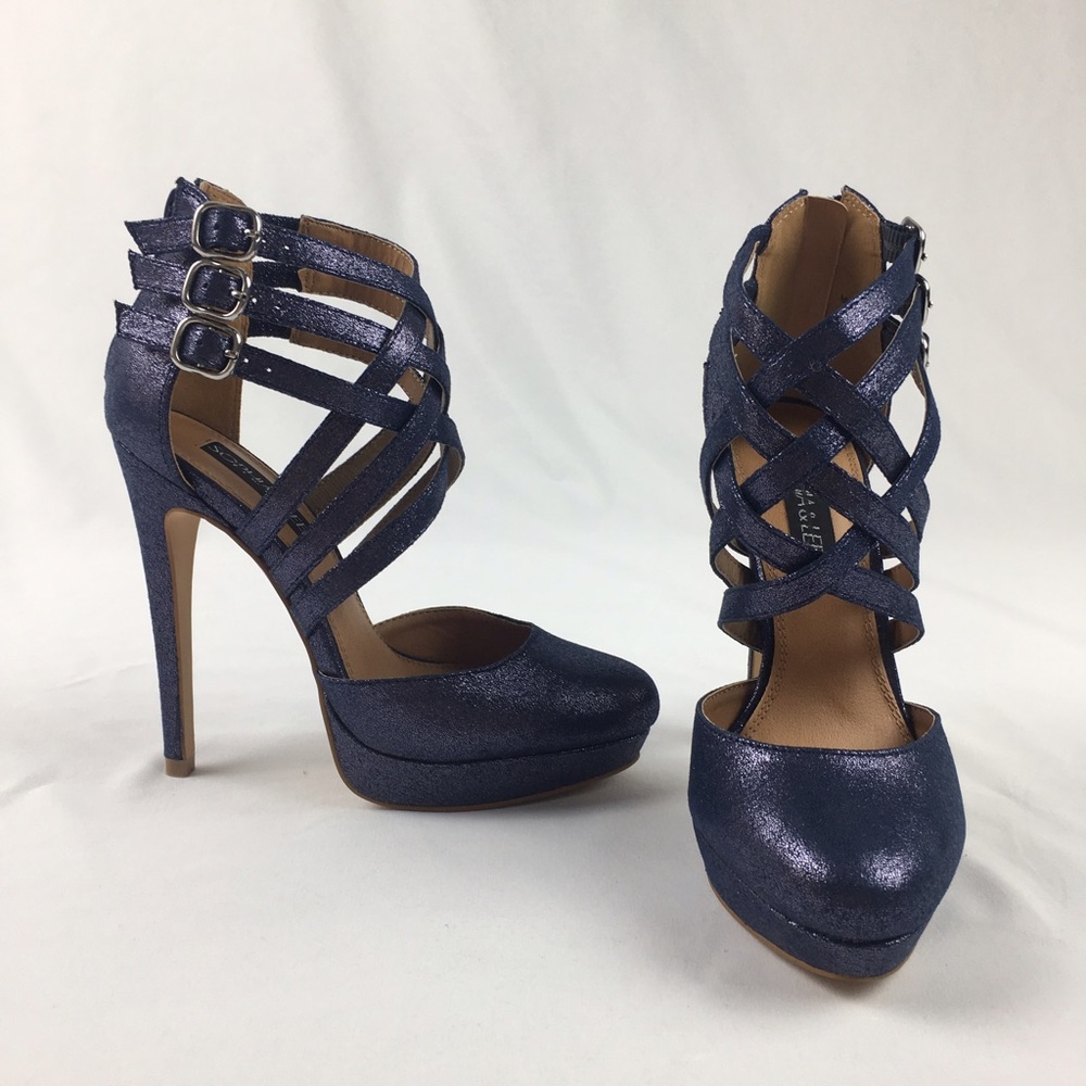 New Sophia & Lee Misha Blue Sparkly Heels
