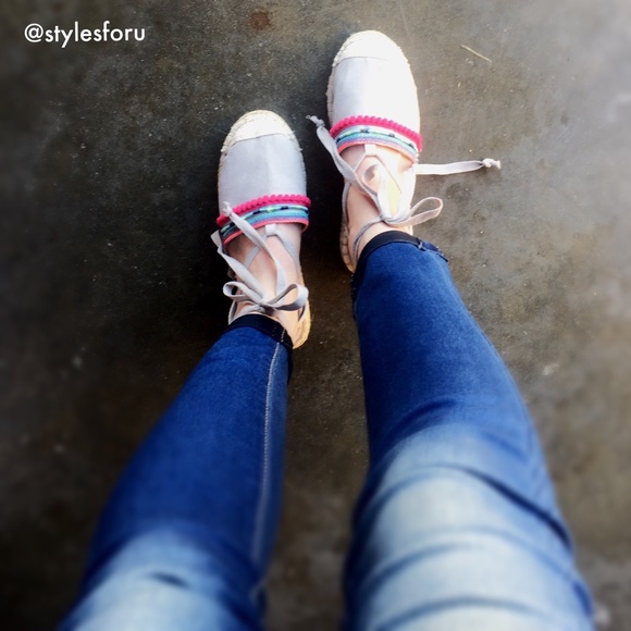 1 left! HP๐ NWT. Pom Pom lace up grey espadrilles - Picture 4 of 6