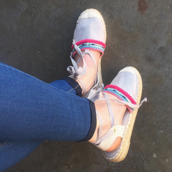 1 left! HP๐ NWT. Pom Pom lace up grey espadrilles - Picture 2 of 6
