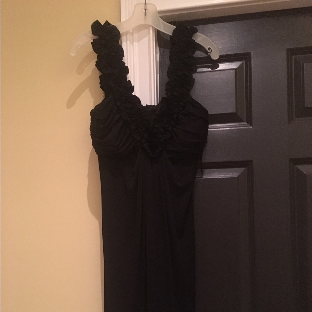 Black formal dress with rosettes