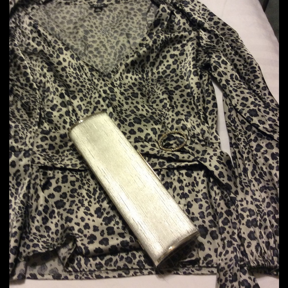 MSK silk wrap shirt rhinestone front shirt