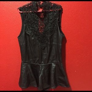 Faux leather peplum top