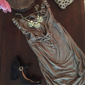 low front/back taupe-green tank with chain detail