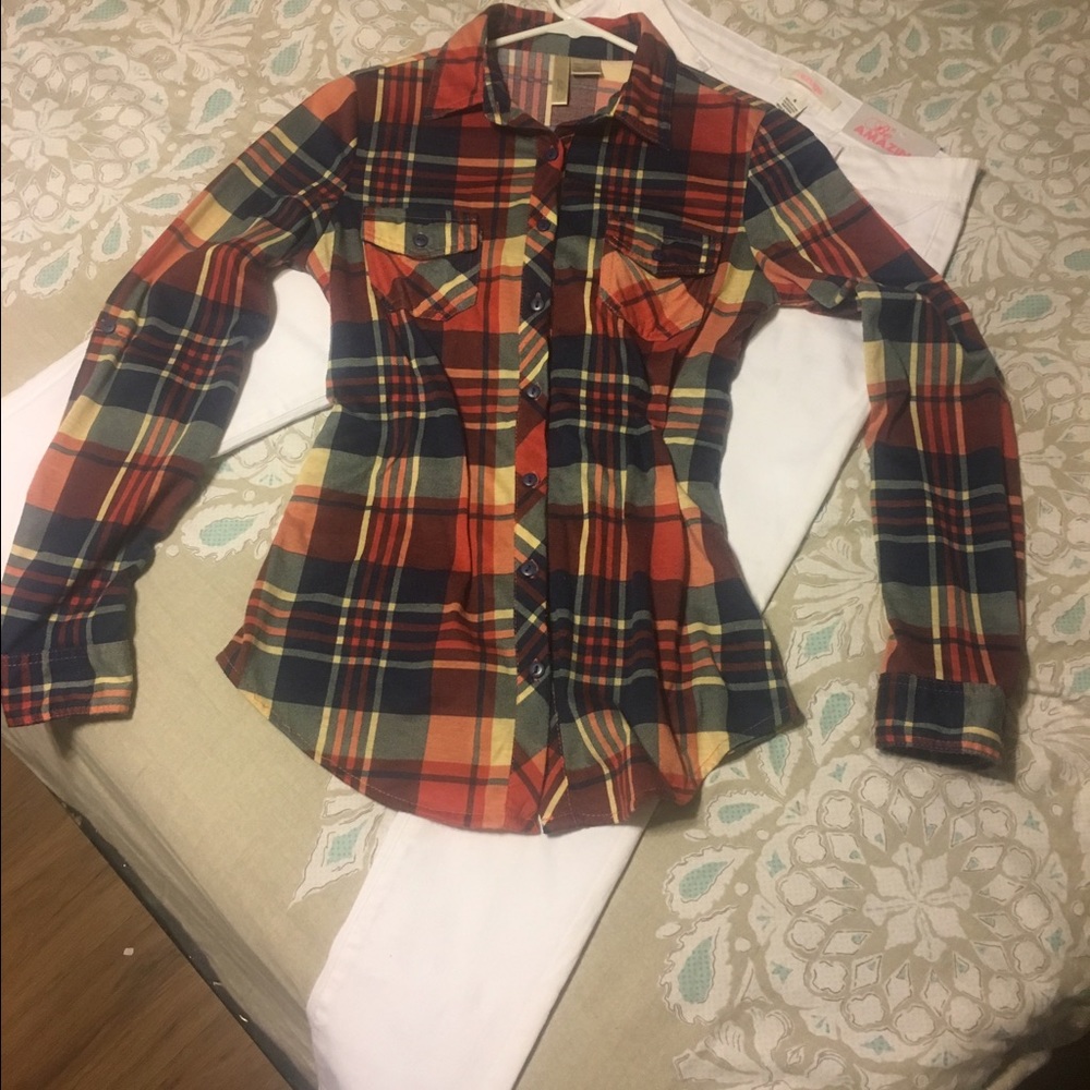 Plaid shirt and white pants BUNDLE !!
