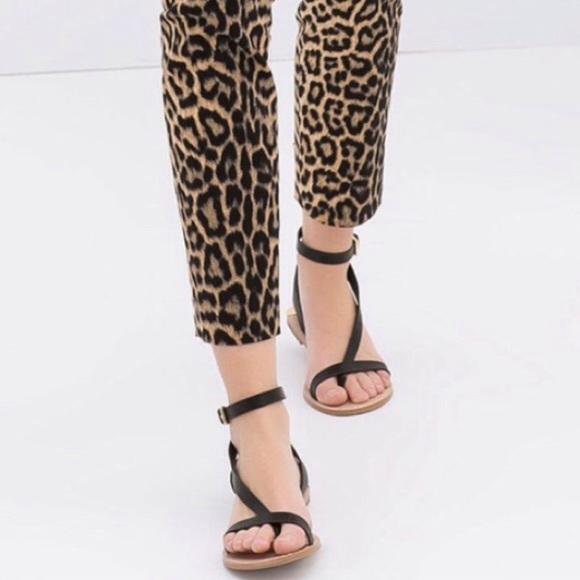 Zara Shoes - Black Zara strappy ankle leather gold flat sandals Zara Shoes - Black Zara strappy ankle leather gold flat sandals