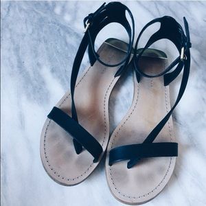 Zara Shoes - Black Zara strappy ankle leather gold flat sandals Zara Shoes - Black Zara strappy ankle leather gold flat sandals